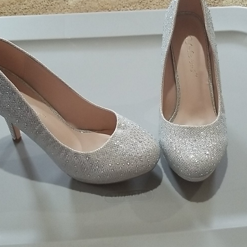 New silver rhinestone heels
